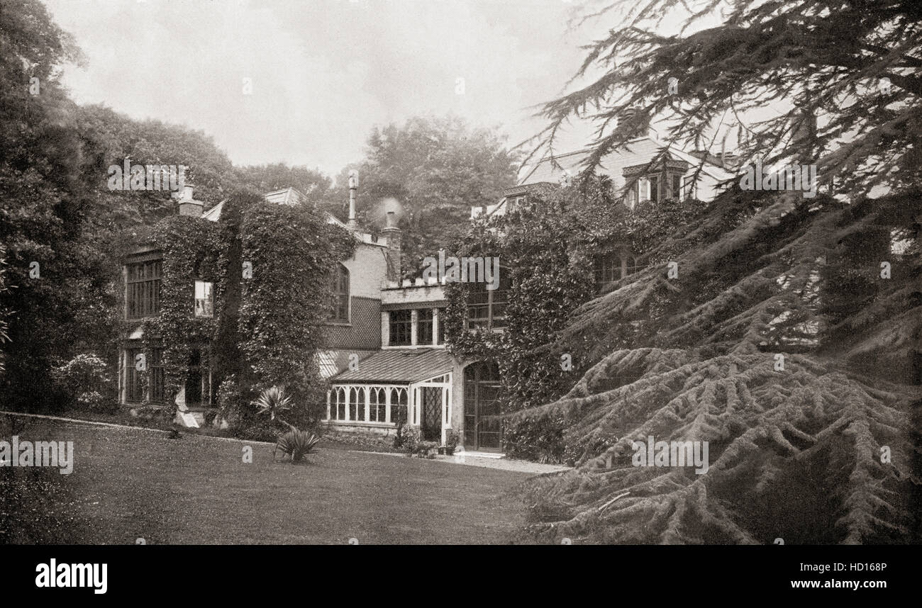 La casa di Tennyson, Farringford House, Isola di White, Inghilterra. Alfred Tennyson, primo Baron Tennyson, 1809 - 1892. Poeta laureato di Gran Bretagna e Irlanda. Foto Stock