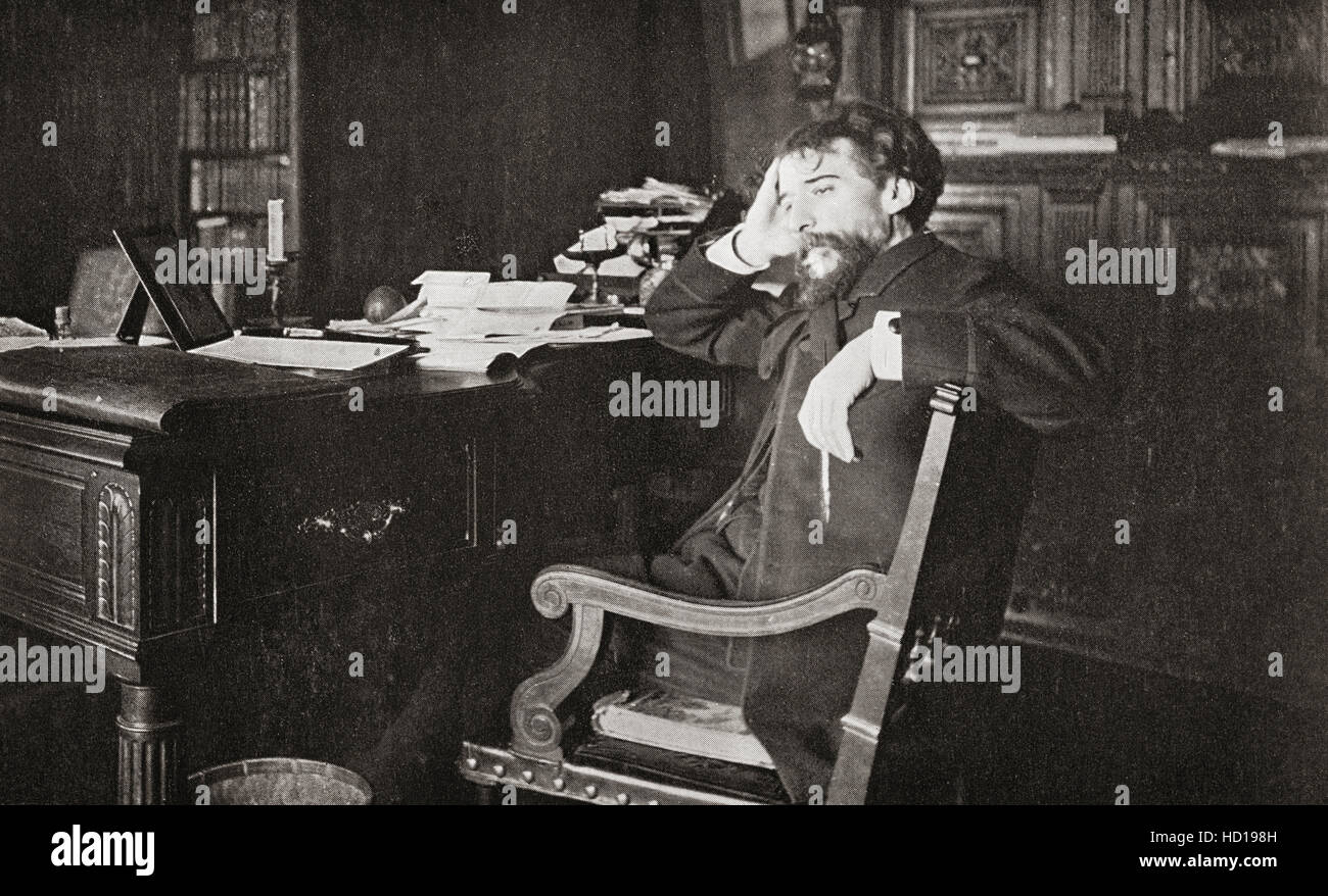 Alphonse Daudet, 1840 - 1897. Il romanziere francese. Visto qui nel suo studio. Foto Stock