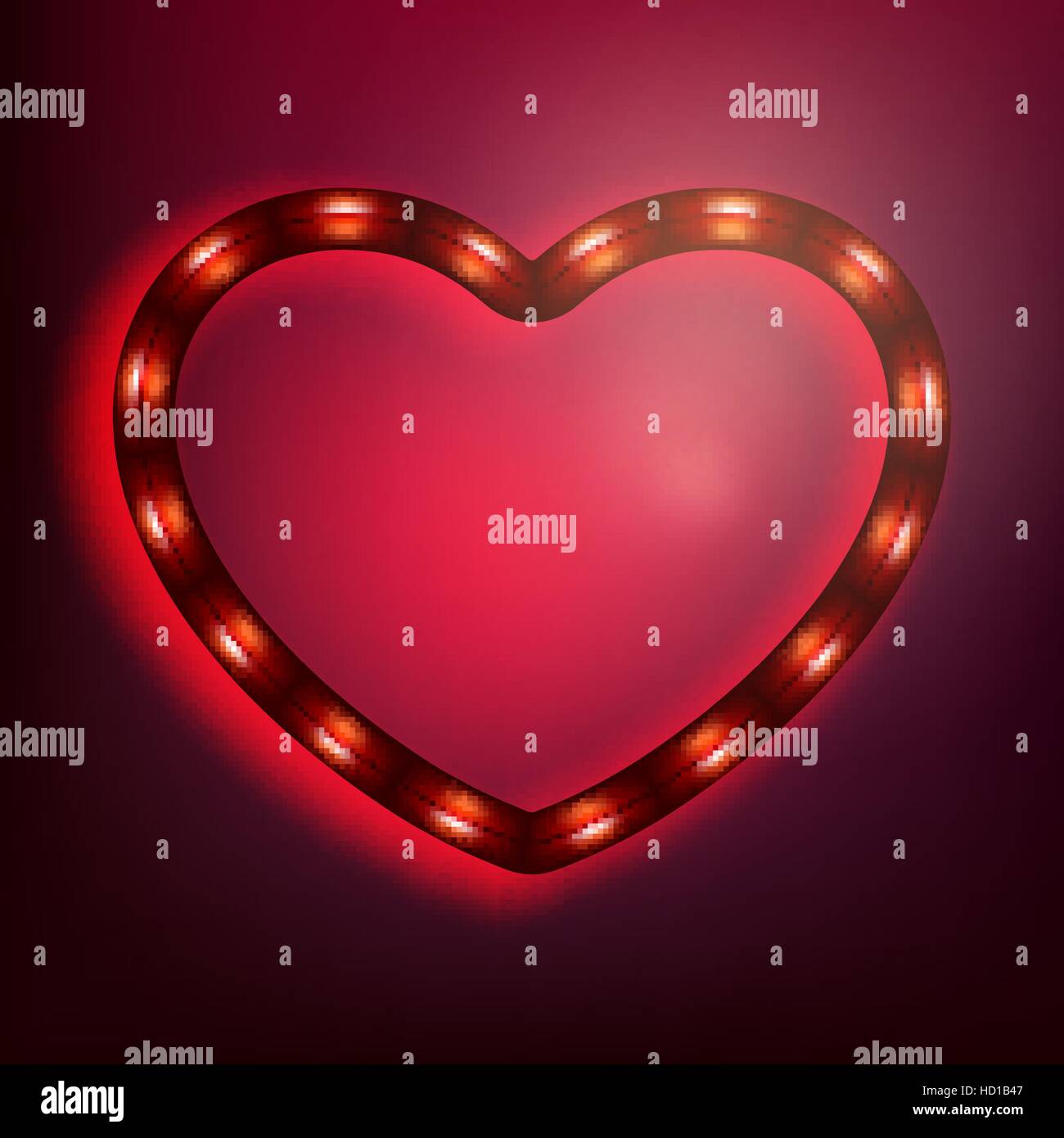Il Neon incandescente cuore su sfondo rosso. EPS 10 Illustrazione Vettoriale