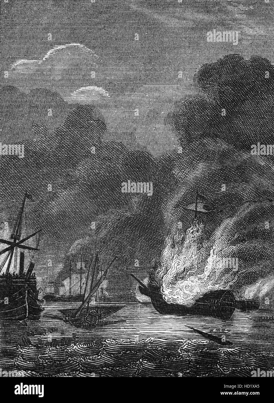 Nel 1405, durante il regno di Enrico V, un francese flotta navale sbarcò a Milford Haven agli aiuti all'esercito di Owain Gianfranco, una trecentesca patriot gallese che ha guidato la rivolta contro l'Inghilterra, ma Signore Berkeley, un inglese peer e un ammiraglio, distrutto la flotta francese. Foto Stock