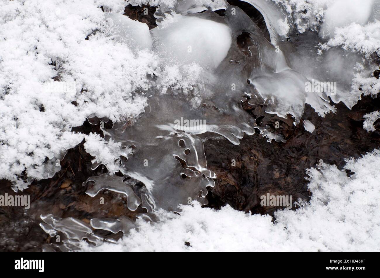 Il ghiaccio formato al di sopra di fretta acqua a molla in Dunnings Park, Decorah Iowa Foto Stock
