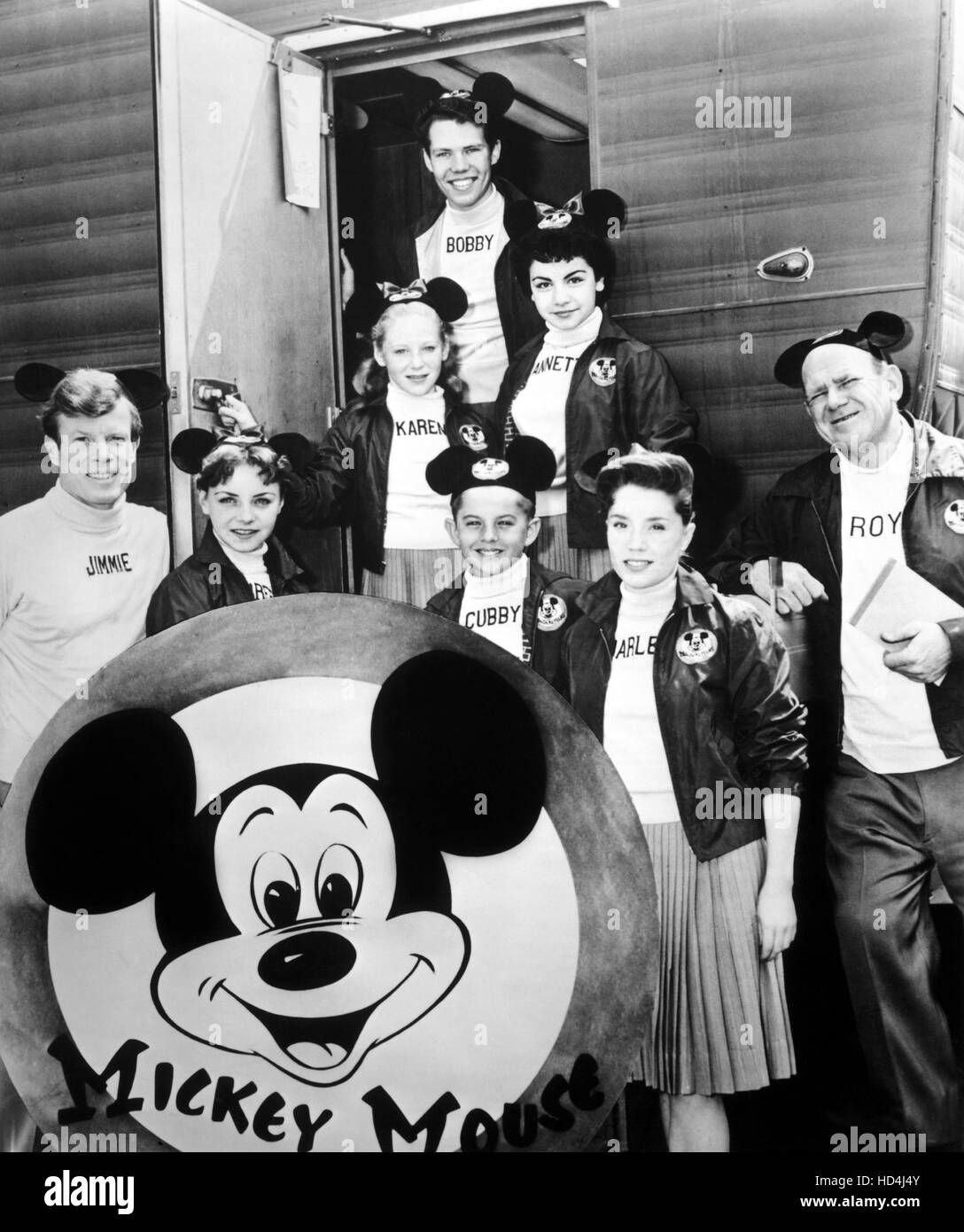 Il Mickey Mouse Club, Jimmie Dodd, Doreen Tracey, Karen Pendleton, Bobby Burgess, Annette Funicello, Carl 'vano portaoggetti' O'Brien, Foto Stock