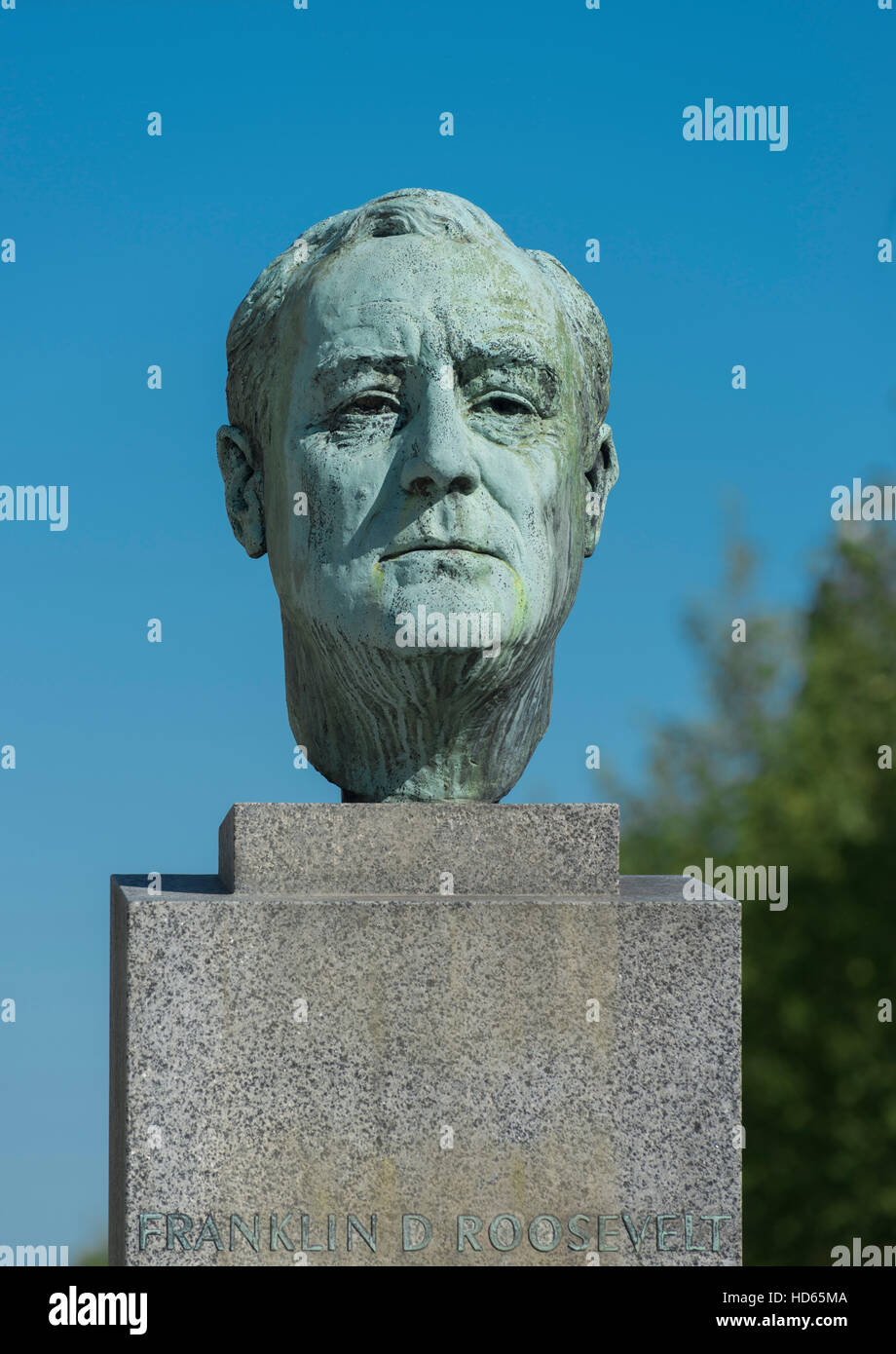 Busto in bronzo di Franklin D. Roosevelt, St. Ann's Square, Copenhagen, Danimarca Foto Stock