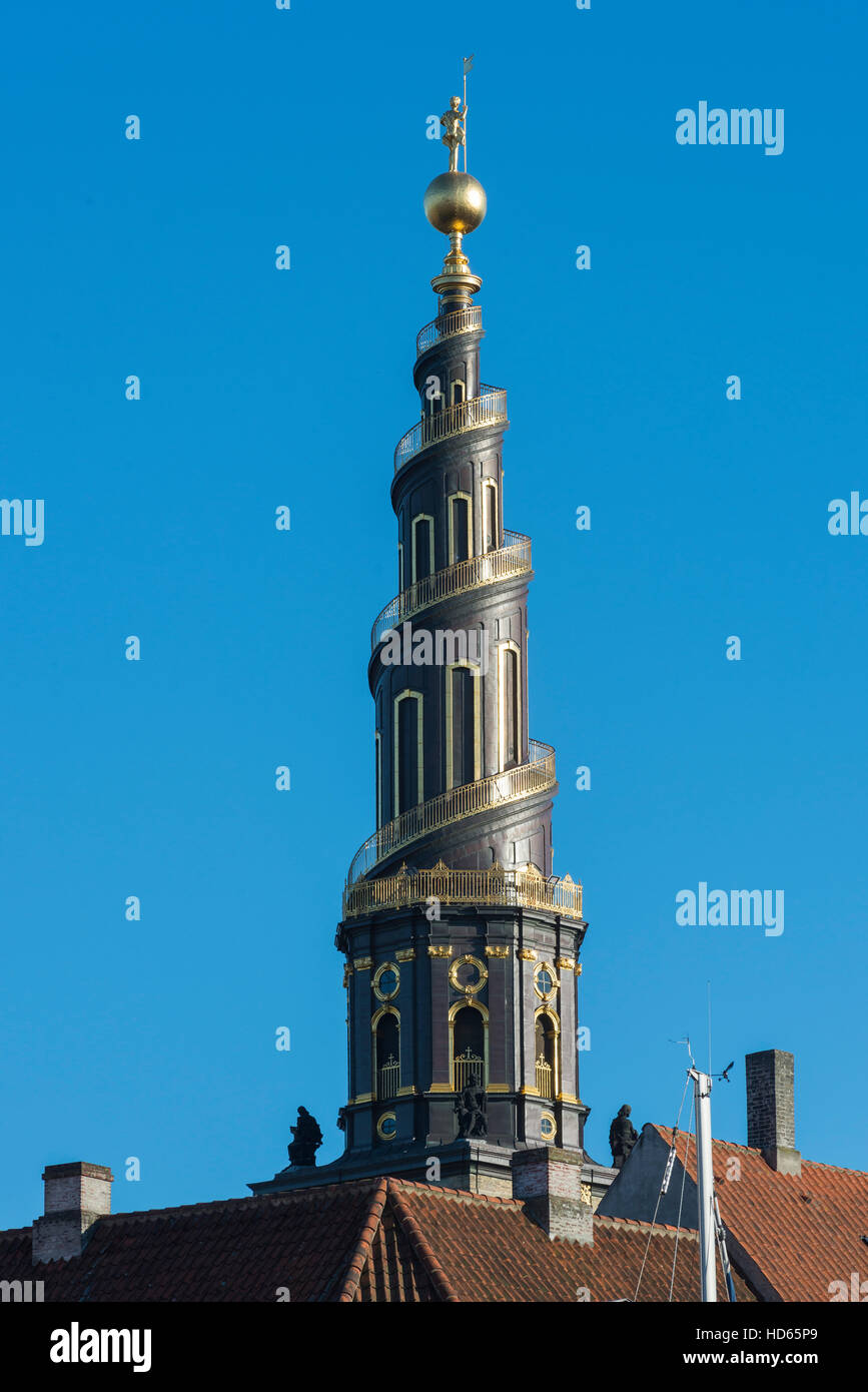 Torre della Chiesa del Nostro Salvatore con scala esterna, Christianshavn, Copenaghen, la regione della capitale della Danimarca, la Danimarca Foto Stock