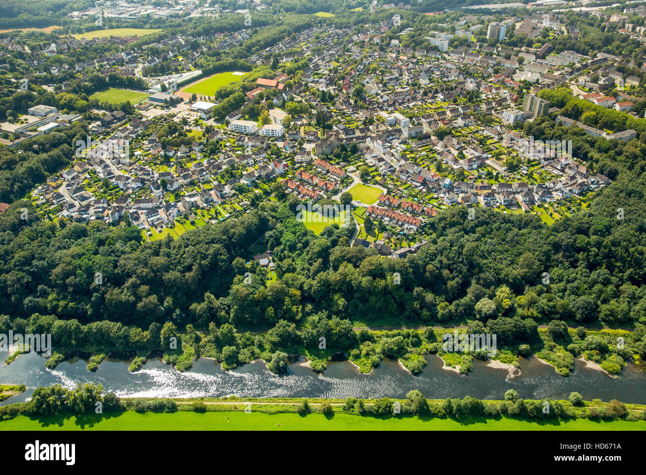 Città Giardino Hüttenau, lavoratori Henrichshütte insediamento, Hattingen, Ruhr, Renania settentrionale-Vestfalia, Germania Foto Stock