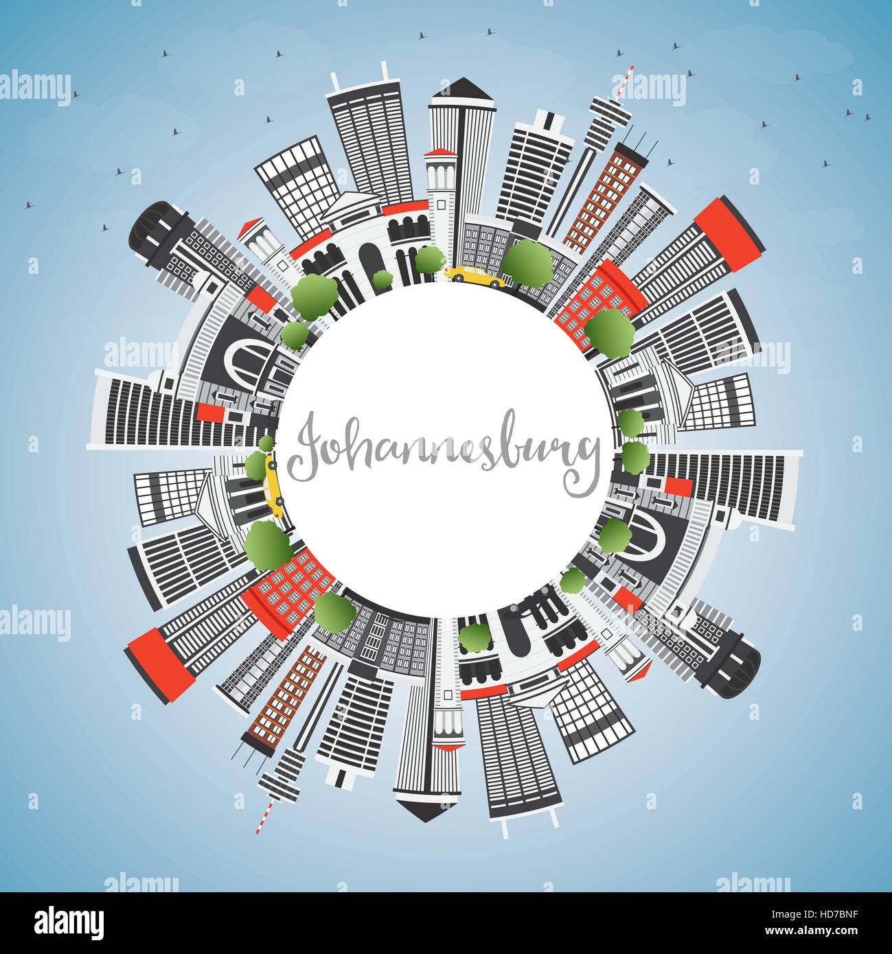 Lo Skyline di Johannesburg con edifici grigi, Blu Cielo e spazio di copia. Illustrazione Vettoriale. Viaggi di affari e di turismo con il concetto di architettura moderna. Illustrazione Vettoriale