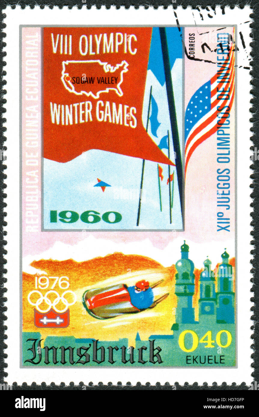 Giochi Olimpici Invernali 1976, Innsbruck, mostra il poster dei giochi precedenti in Squaw Valley, 1960 Foto Stock