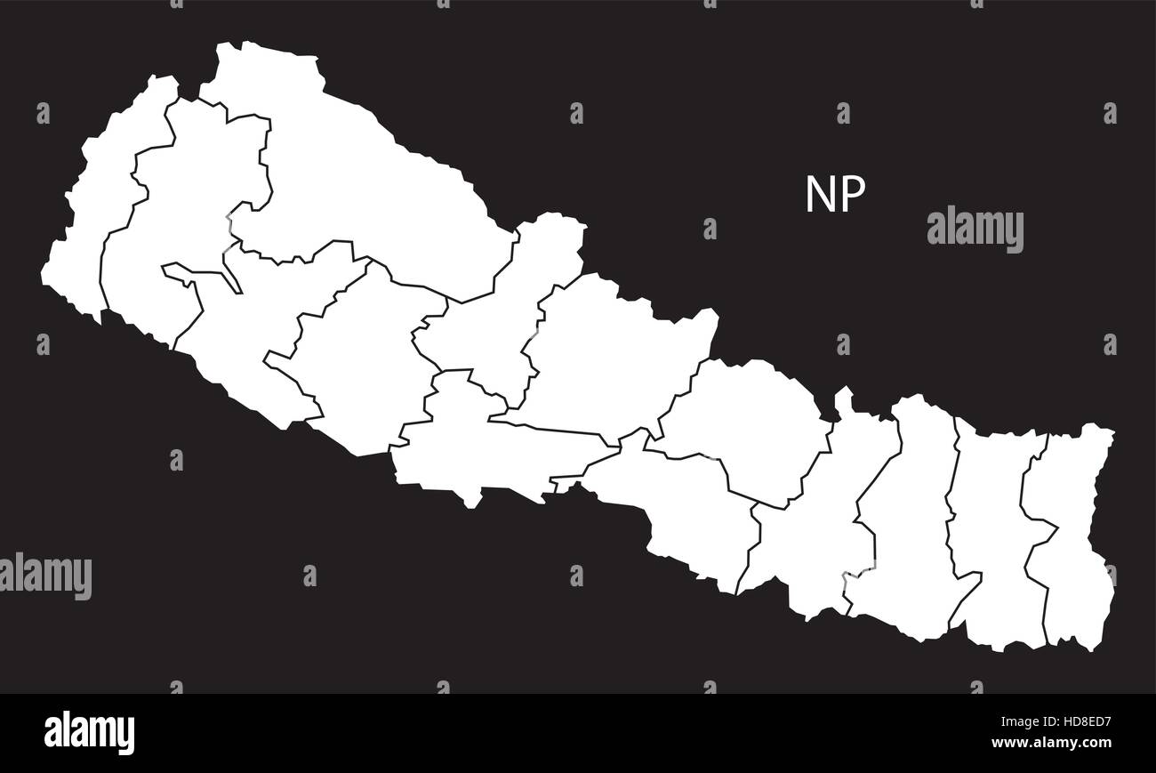 Il Nepal con zone mappa in bianco e nero illustrazione Illustrazione Vettoriale