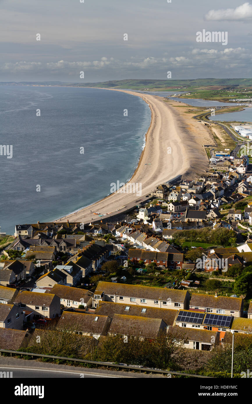 Banca Chesil, visto da Portland Bill. Weymouth Dorset, Inghilterra, Regno Unito. Foto Stock