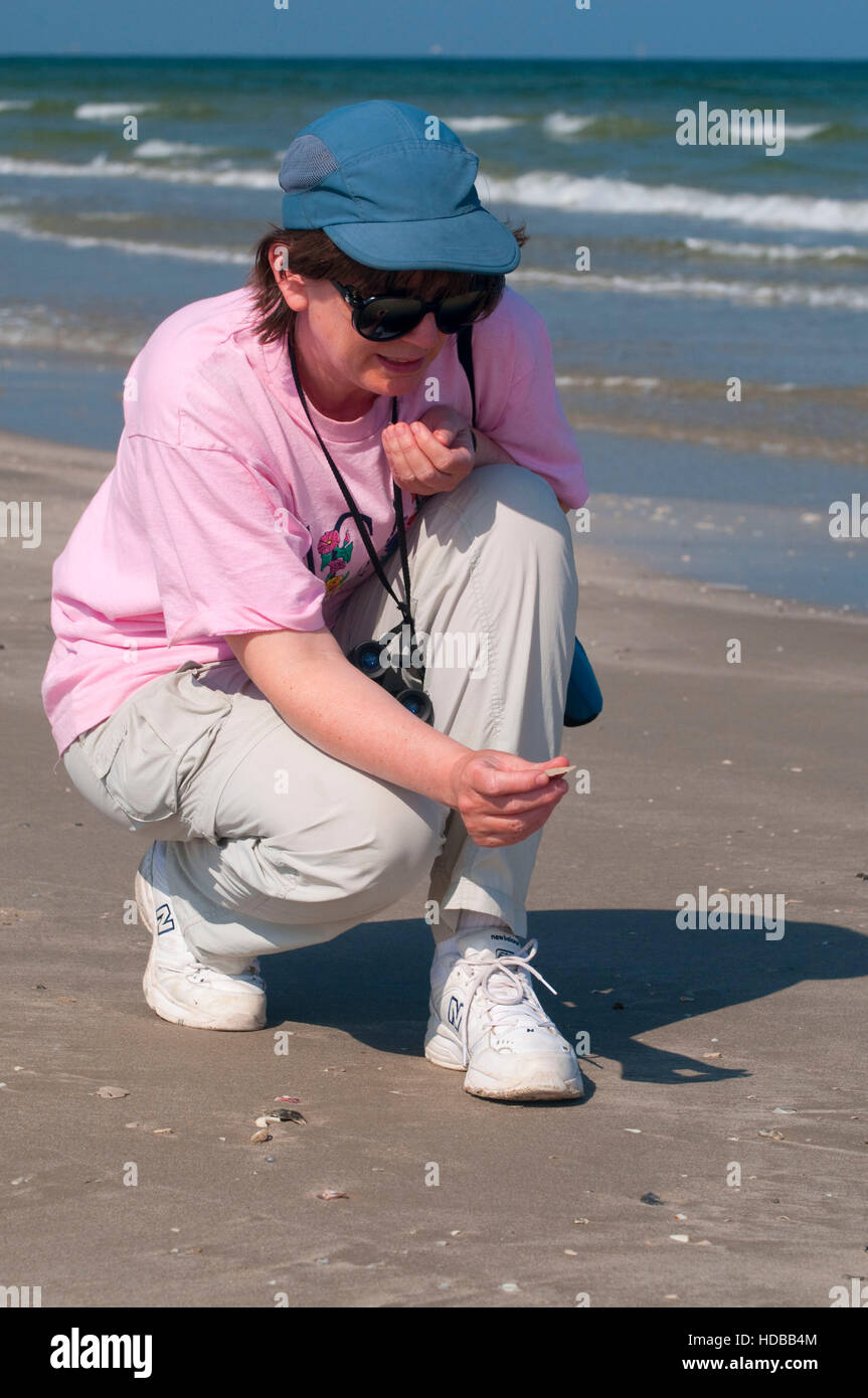 Beachcombing, Mustang Island State Park, Texas Foto Stock