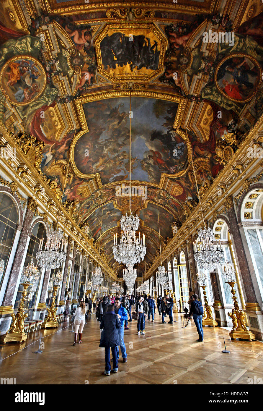 La "Sala degli Specchi" nel Palazzo di Versailles, Francia. Foto Stock