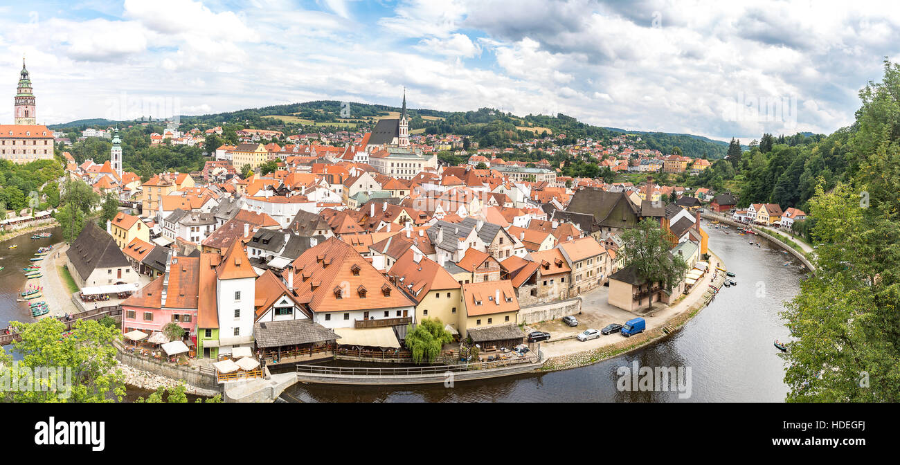 Vista aerea del centro storico di Cesky Krumlov, Repubblica Ceca Foto Stock