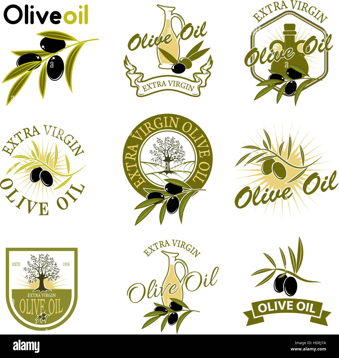 Olio extra vergine di oliva etichette. Elemento di design per l'etichetta,  emblema, marchio, segno. Illustrazione Vettoriale Immagine e Vettoriale -  Alamy