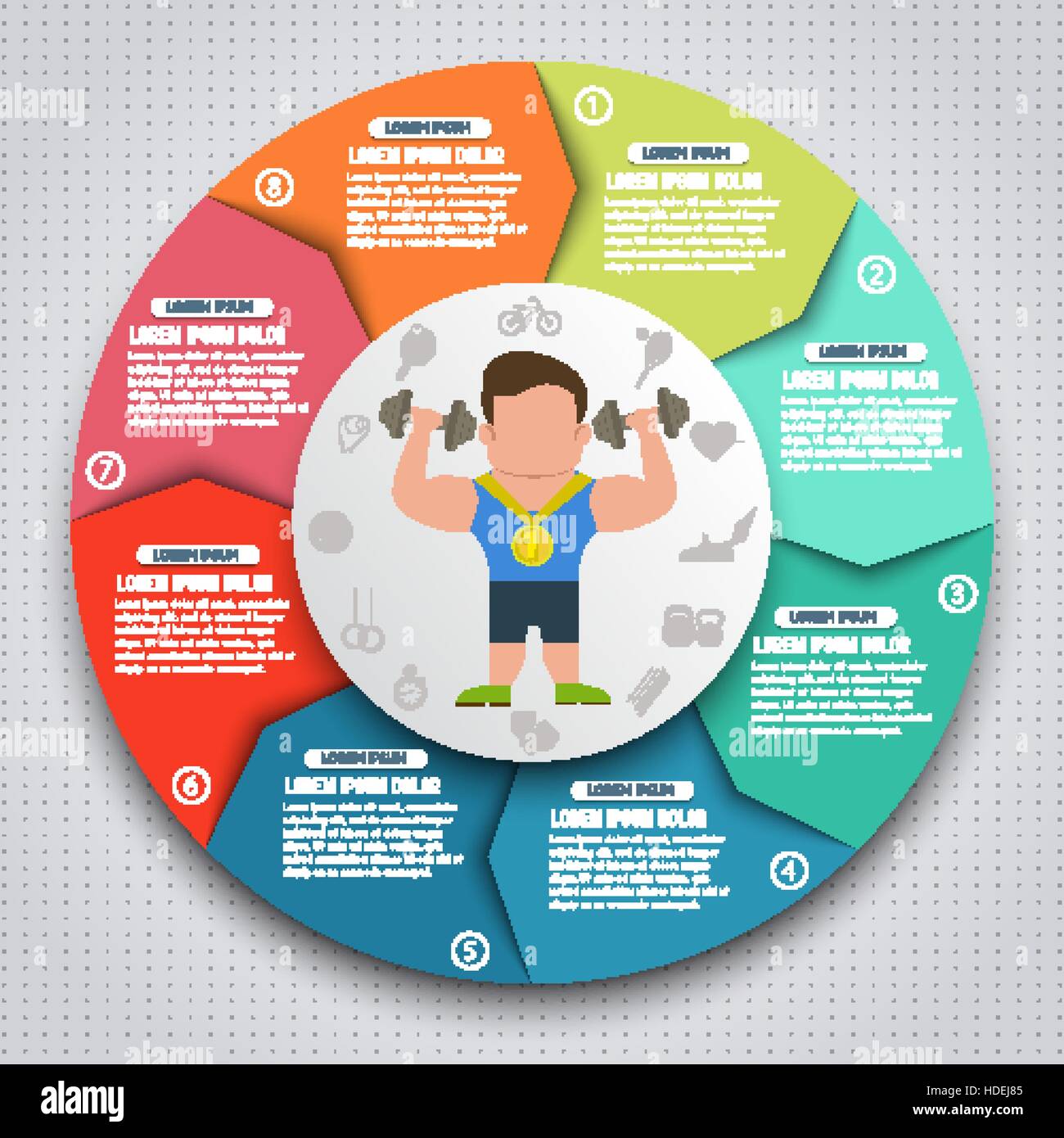 Sport colorati elementi infografico. Gli sportivi con kettlebells. Gli elementi di design per siti web, banner, motion graphic. Illustrazione Vettoriale. Illustrazione Vettoriale