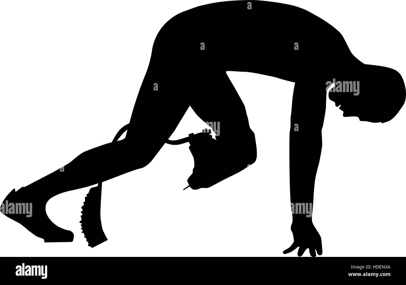 Avviare atleta paralimpico runner disabilitato. silhouette nera illustrazione vettoriale Foto Stock