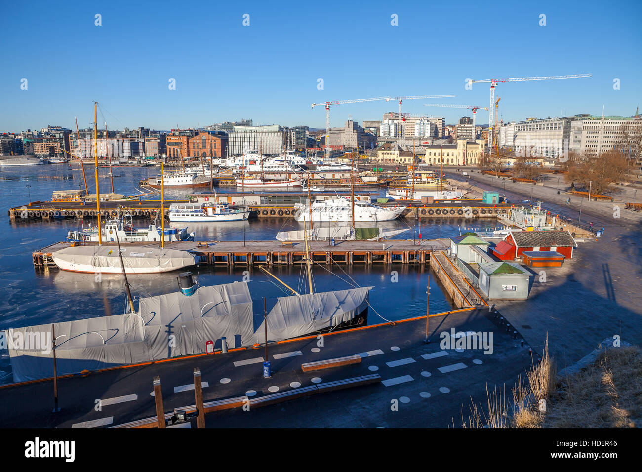 Vista panoramica del porto di Oslo Foto Stock