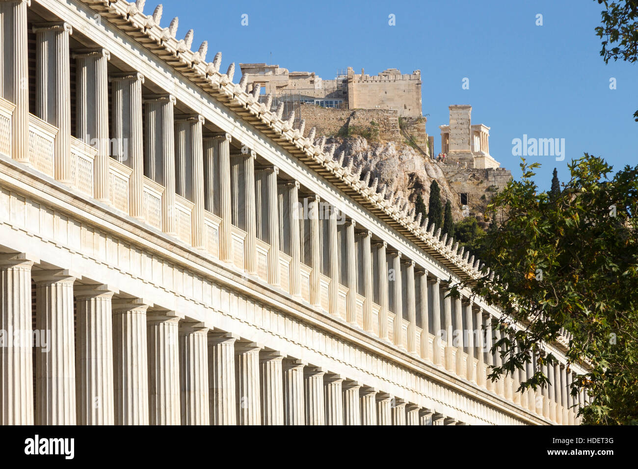 Vista parziale della Stoa di Attalos, nell'agorà di Atene. Esso è stato originariamente costruito da Re Attalos, nel 2° C. A. C. Foto Stock