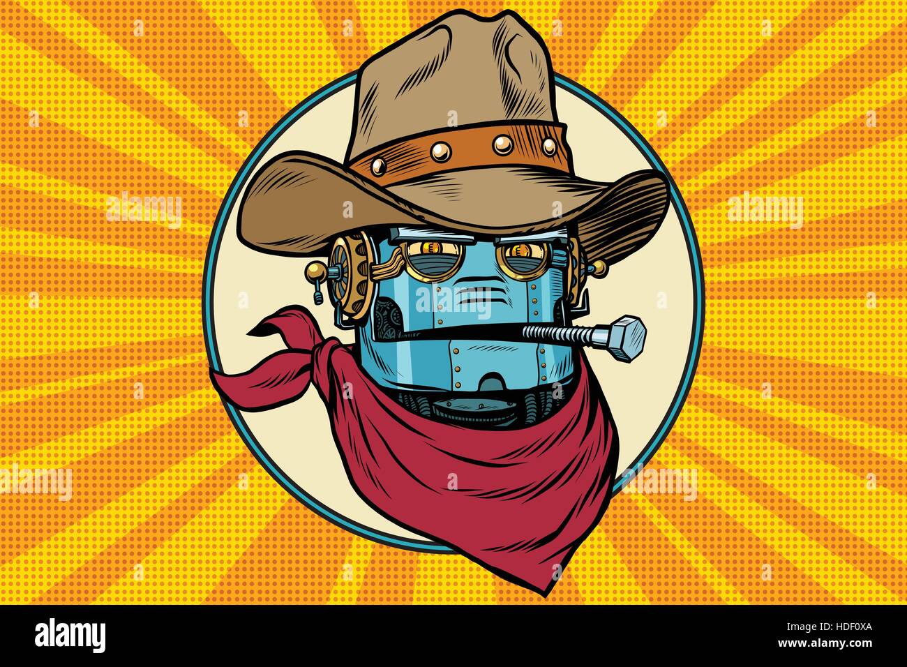 Robot cowboy West wild world Illustrazione Vettoriale