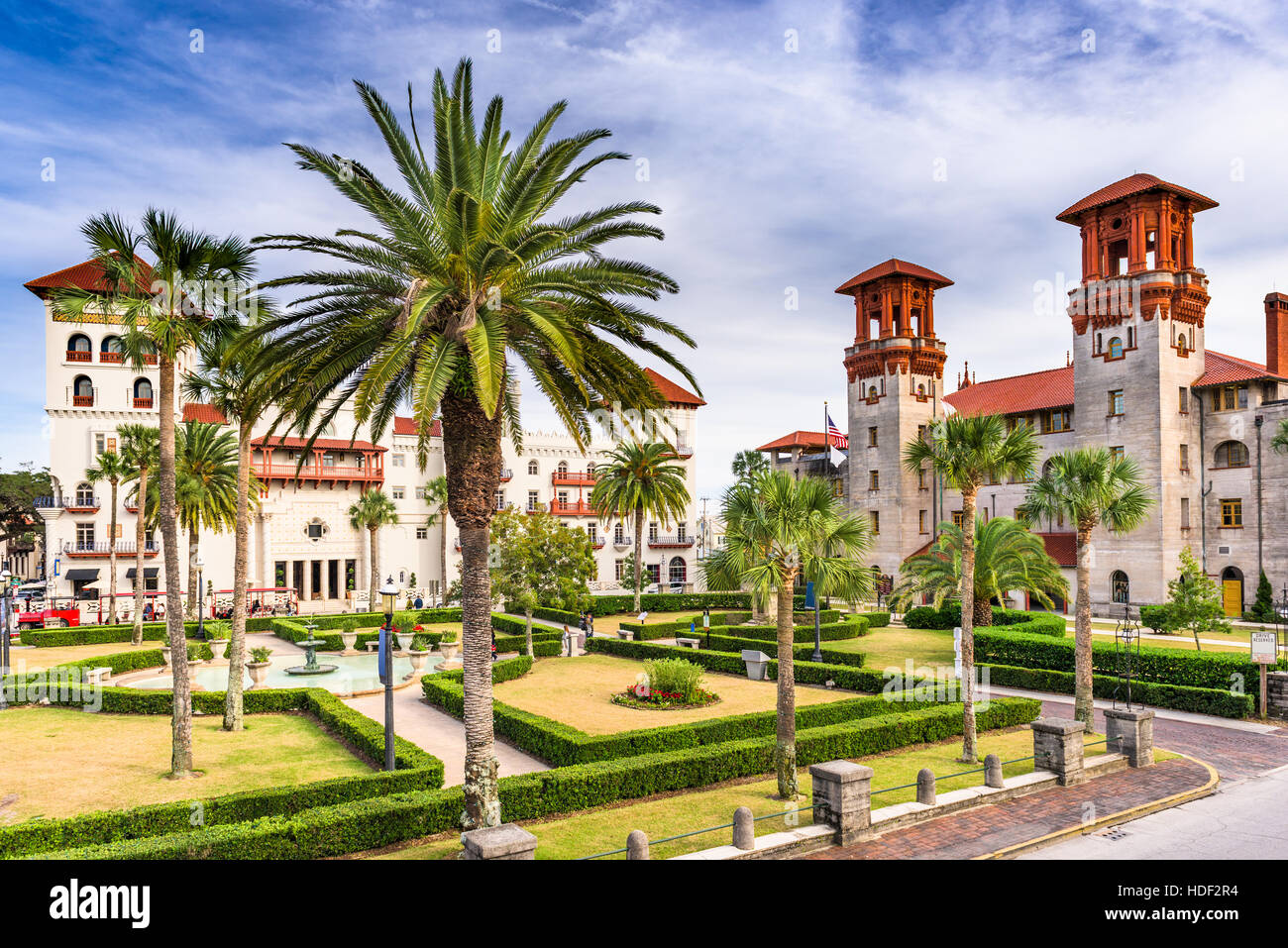 Sant'Agostino, Florida, Stati Uniti d'America city hall e il cortile di Alcazar. Foto Stock