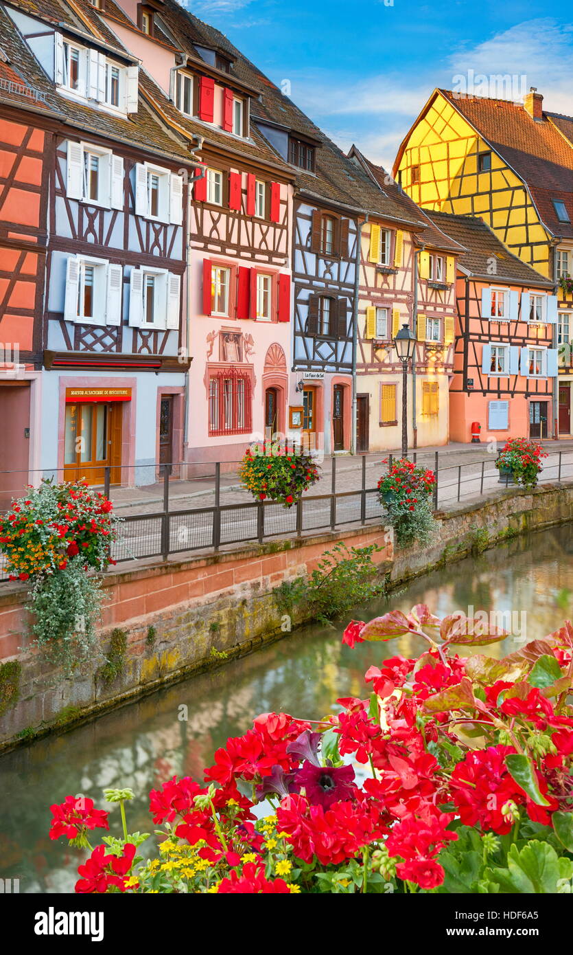 Case colorate in Petite Venise (Piccola Venezia) Distretto di Colmar, Francia Foto Stock