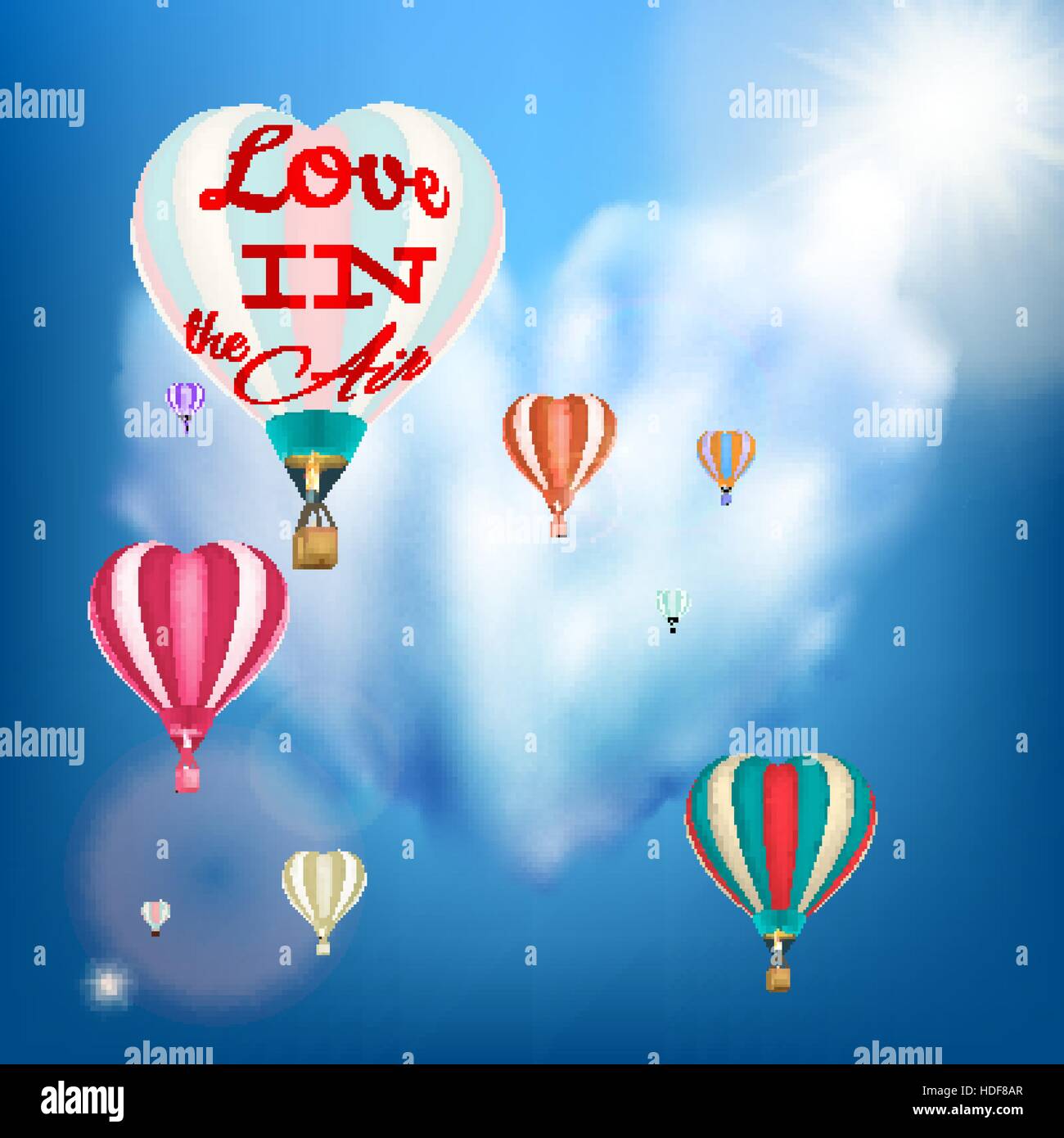 Aria calda nel palloncino a forma di cuore. EPS 10 Illustrazione Vettoriale