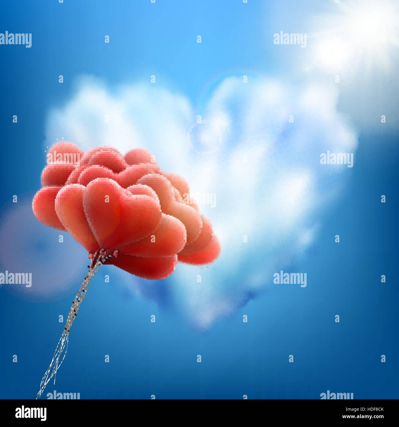 Retrò amore palloncini sul cielo blu. EPS 10 Illustrazione Vettoriale