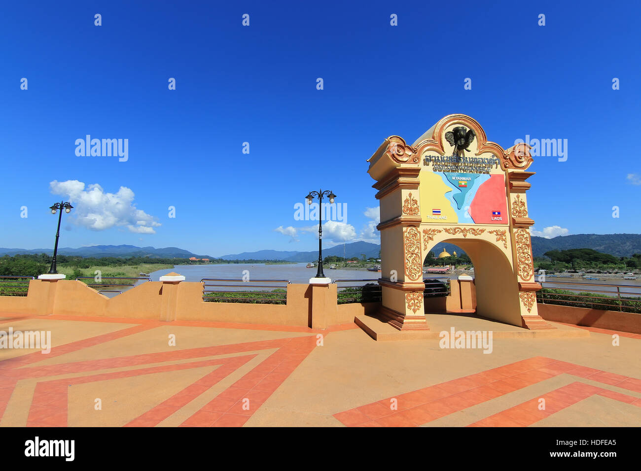 Triangolo d'oro di una zona di tre paesi del sud-est asiatico Myanmar e Laos e Thailandia. Foto Stock