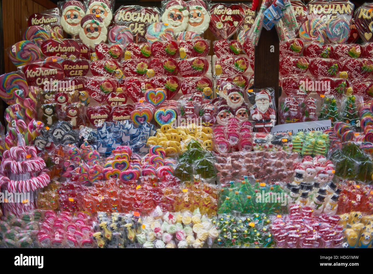 Lecca lecca di varie forme e colori alla Fiera di Natale Wroclaw 2016 Foto Stock