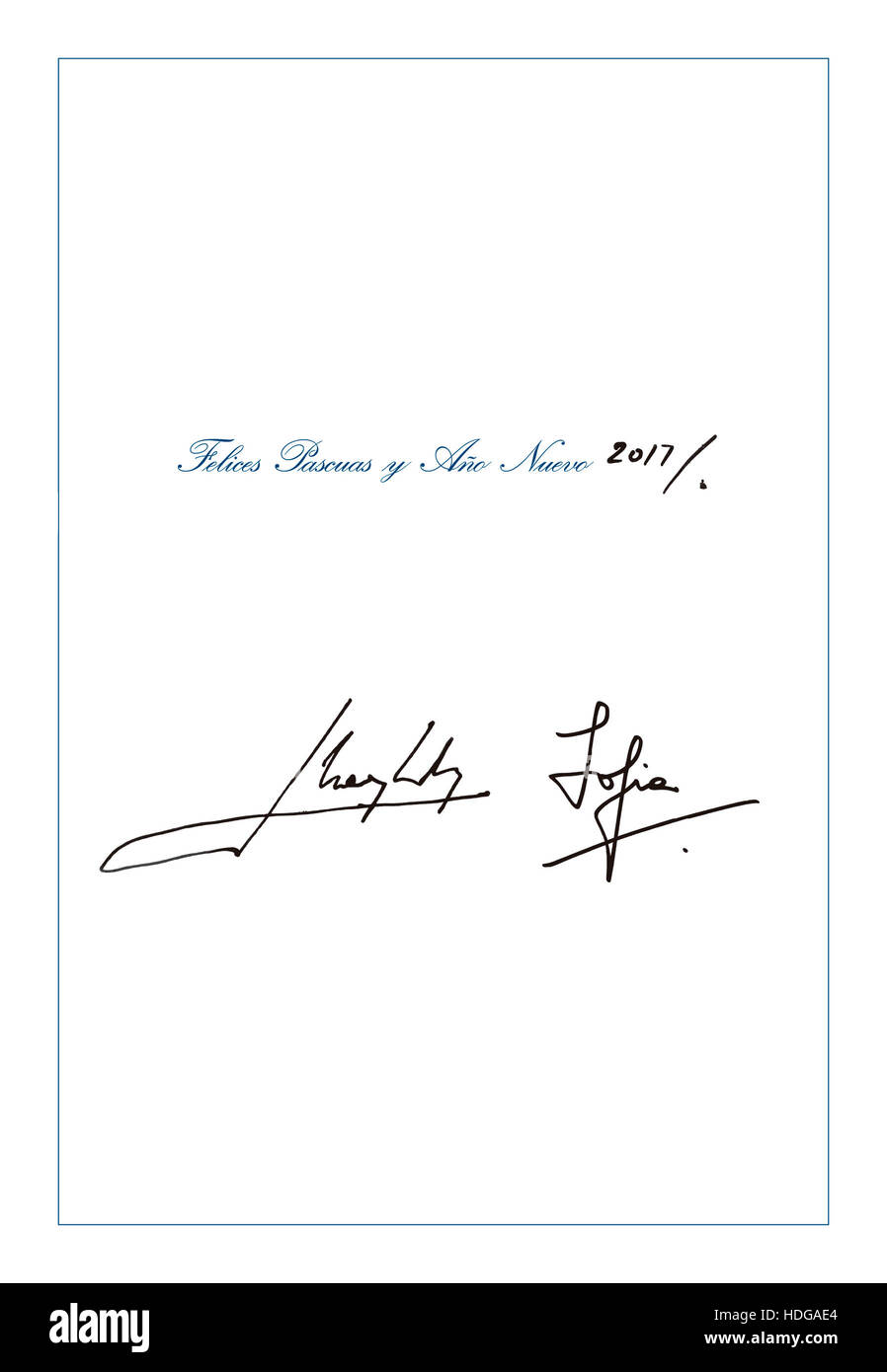 Re di Spagna Felipe VI e Letizia con le loro figlie la principessa Leonor e la Infanta Sofia congratularmi con il Natale. 12 Dicembre 2016 Foto Stock