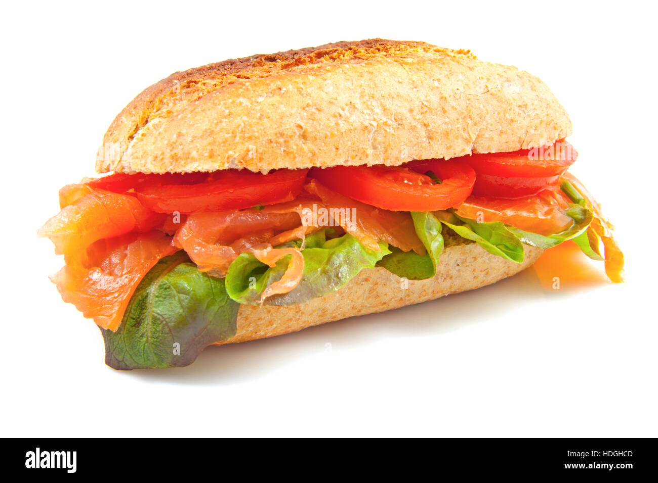 Bun sani con insalata e salmone isolato su bianco Foto Stock