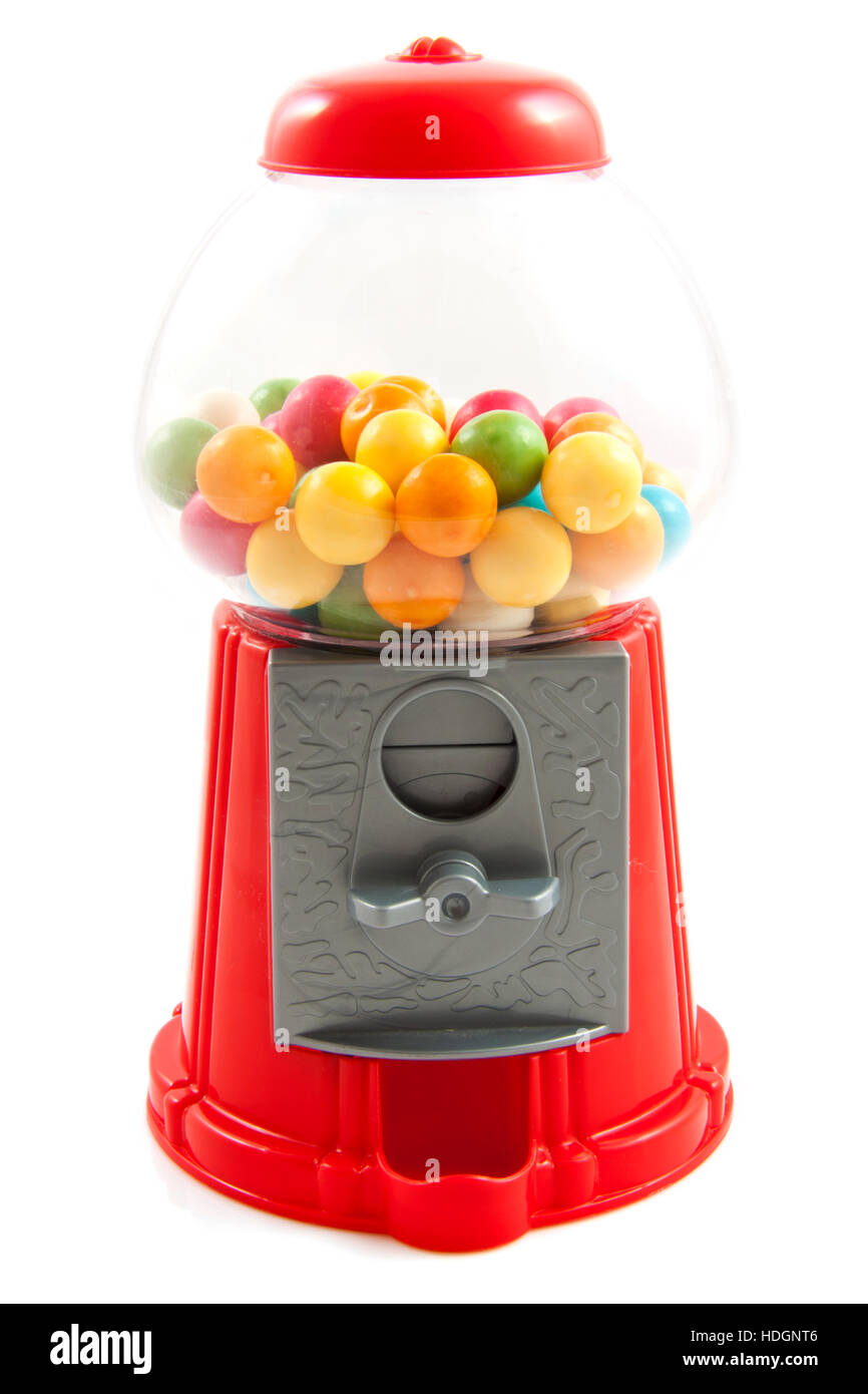 Gomma colorata di palline in gomma macchina a sfera isolato su bianco Foto Stock