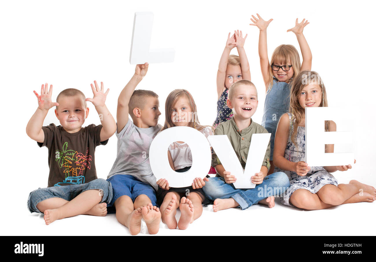 Bambini azienda iscrizione amore Foto Stock