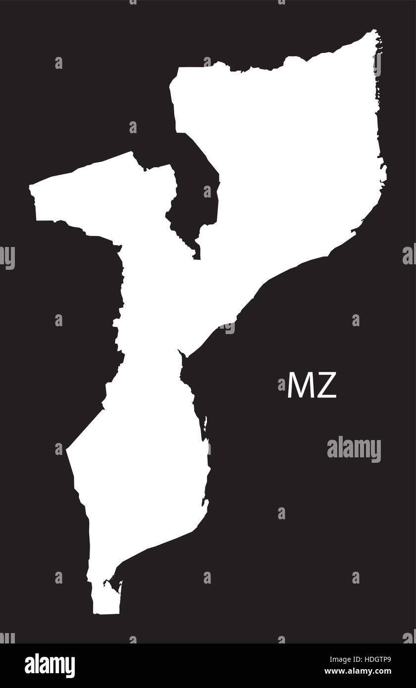Mappa di Mozambico in bianco e nero illustrazione Illustrazione Vettoriale