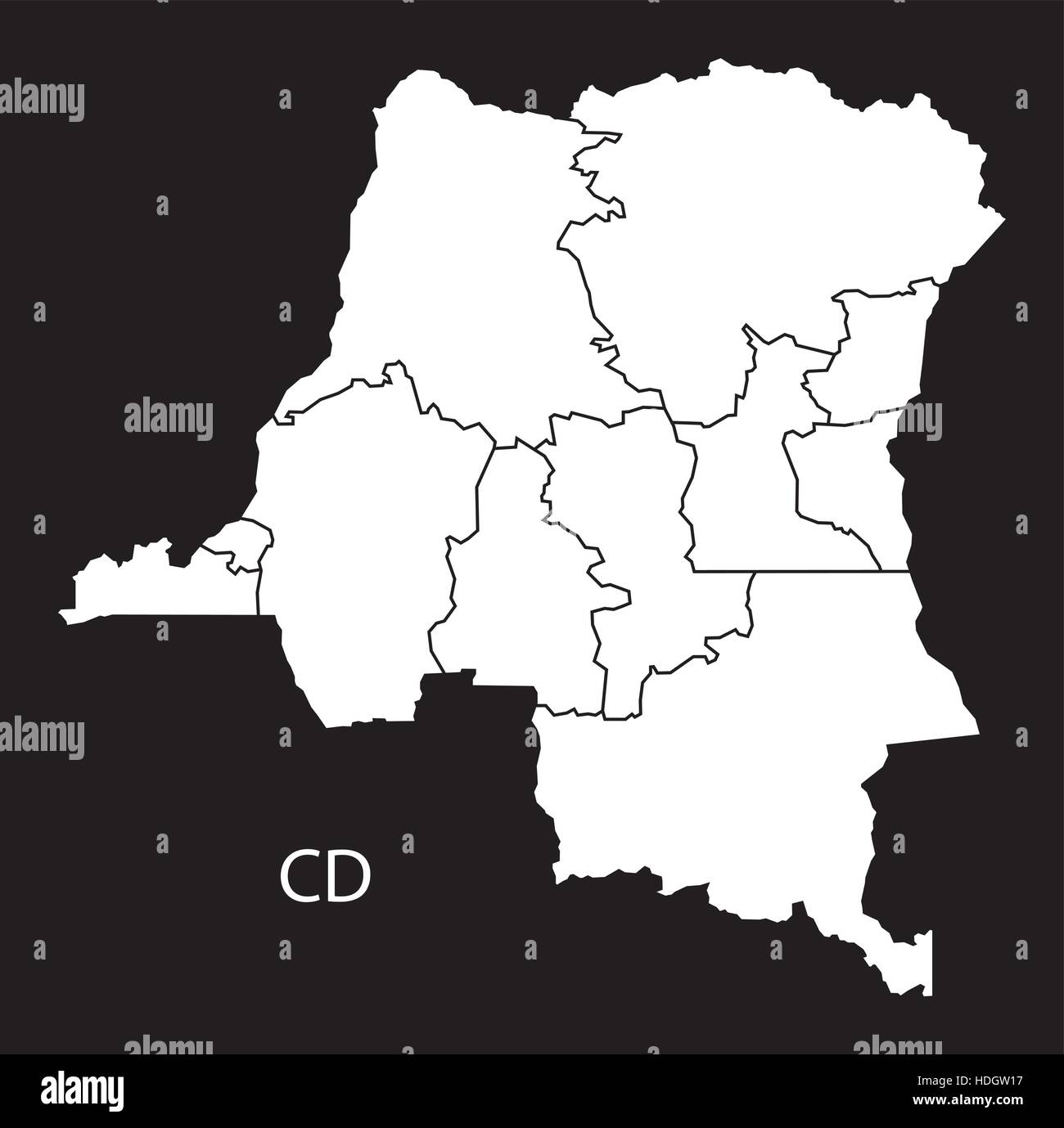 La Repubblica Democratica del Congo province mappa in bianco e nero illustrazione Illustrazione Vettoriale