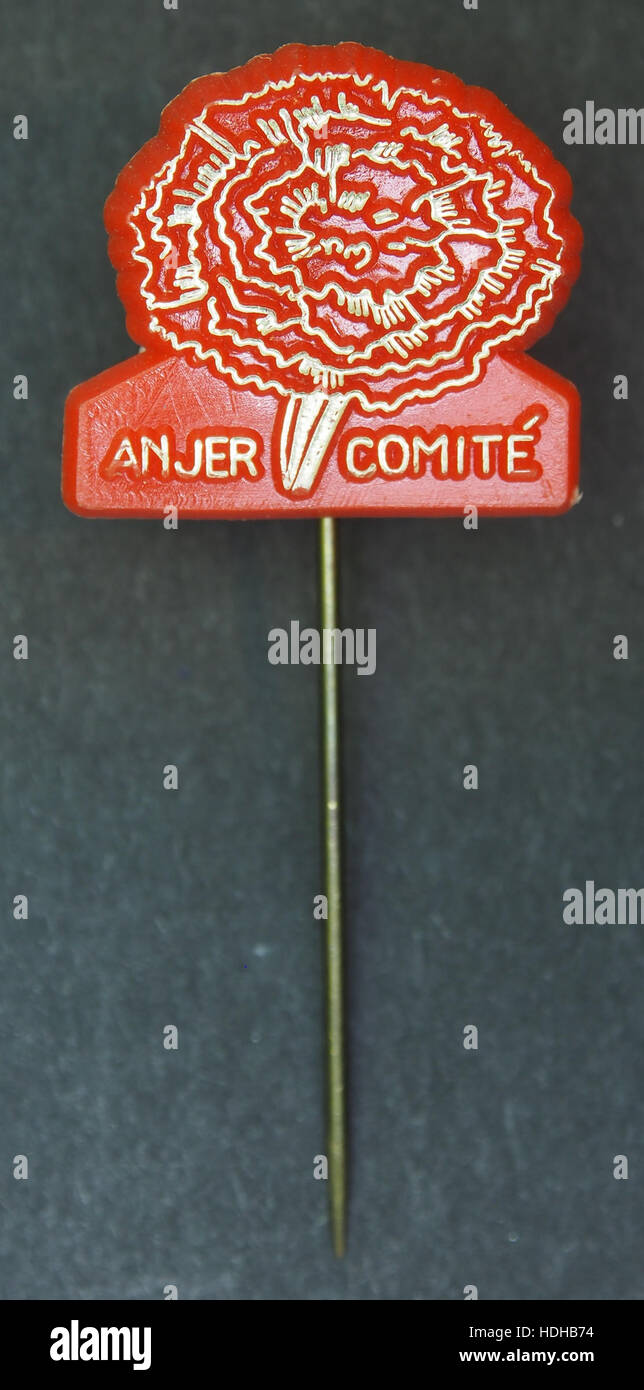 Questa voce, nota come "Anjer Comite Speltje", è una spilla commemorativa associata a organizzazioni o eventi olandesi, che riflette la cultura e il patrimonio storico olandese. Foto Stock