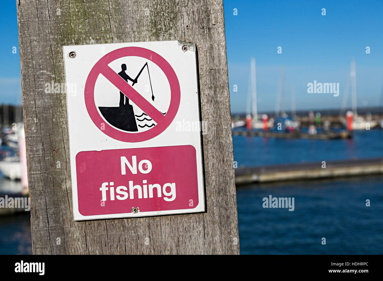 Nessun segno di pesca in porto, Yarmouth, Isle of Wight, Regno Unito Foto Stock