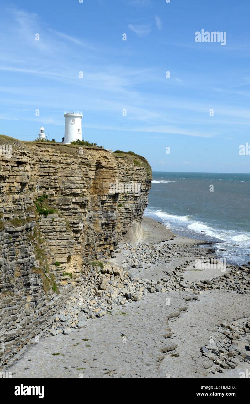 Nash Point Lighthouse Glamorgan Heritage costa del Galles Foto Stock