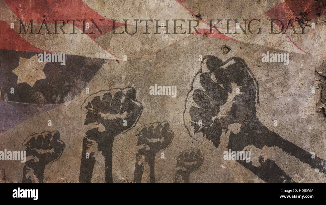 Felice di Martin Luther King giorno. America bandiera di calcestruzzo e a suon di pugni Foto Stock