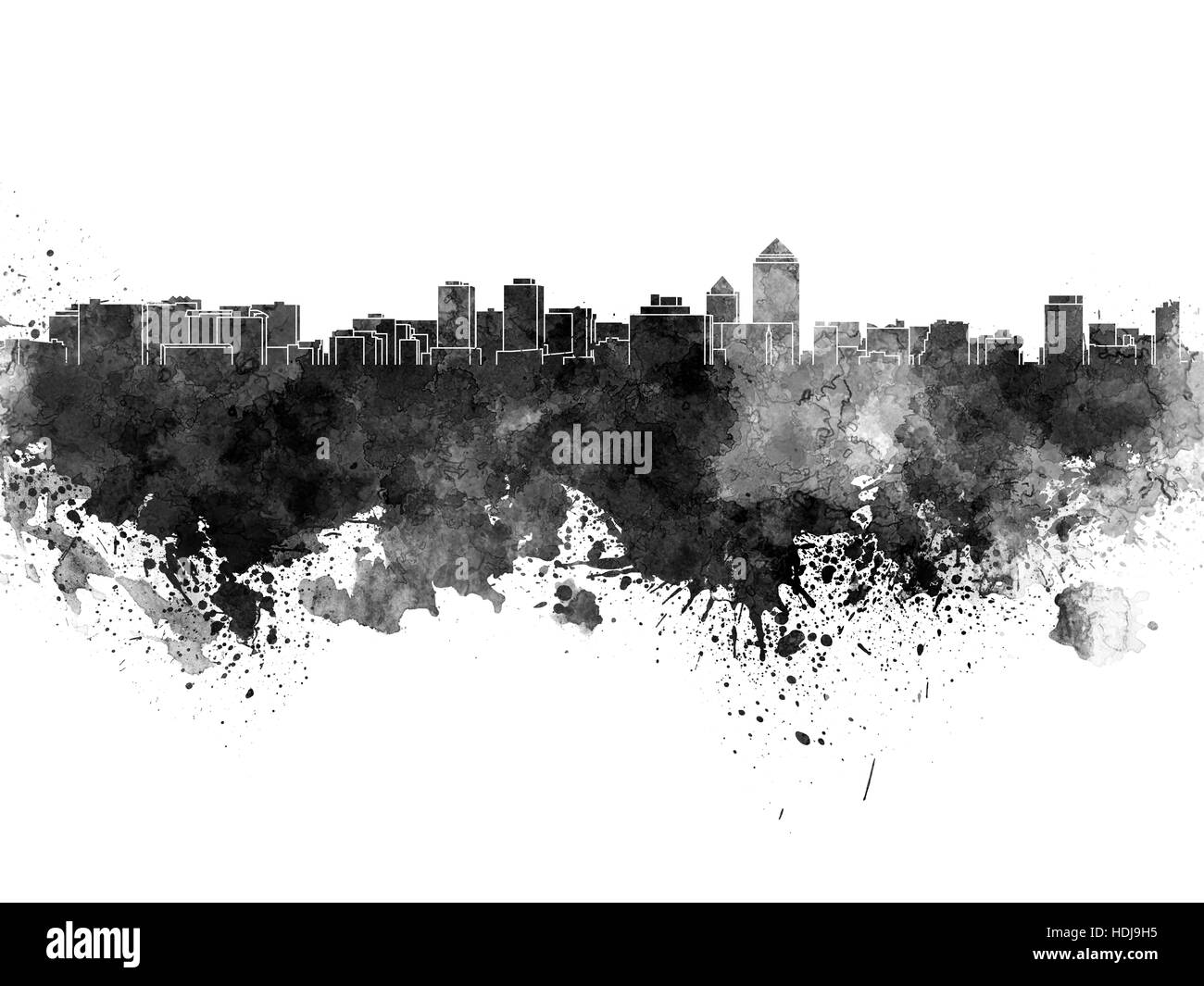 Lo skyline di Albuquerque in nero acquerello Foto Stock