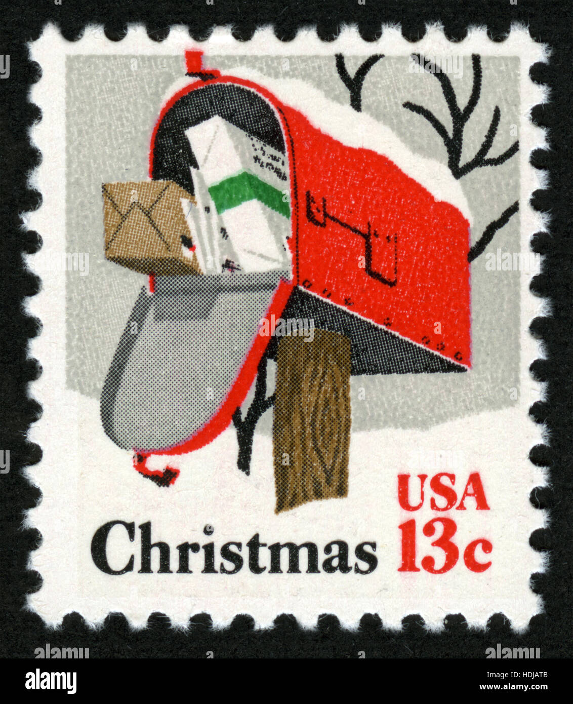 US,circa 1977, francobollo, Natale, cassetta postale, saluti Foto Stock