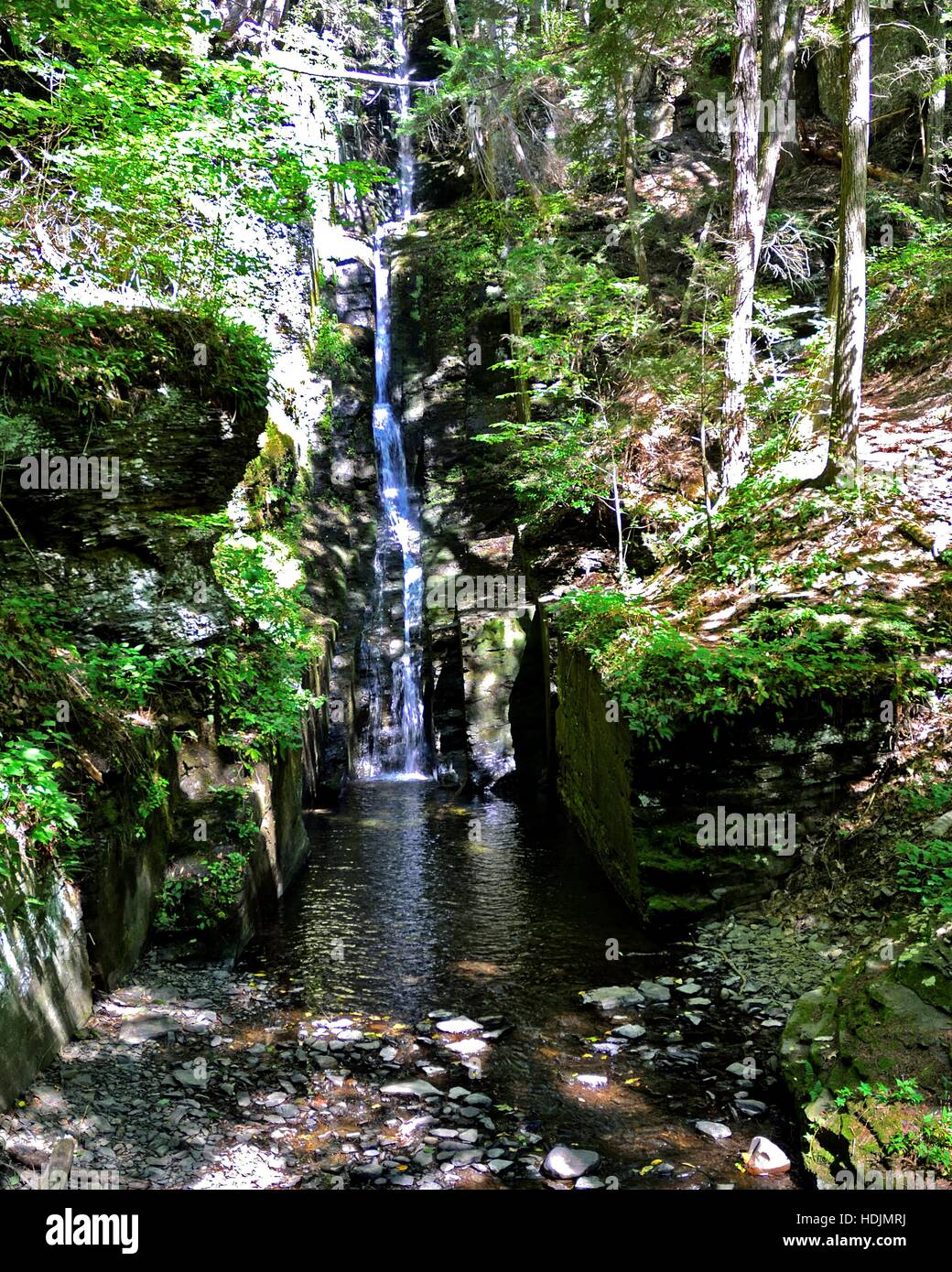 Paesaggio verticale, cascata Silverthread Falls, Delaware Water Gap National Recreation Area, Dingmans Ferry, in Pennsylvania, STATI UNITI D'AMERICA Foto Stock