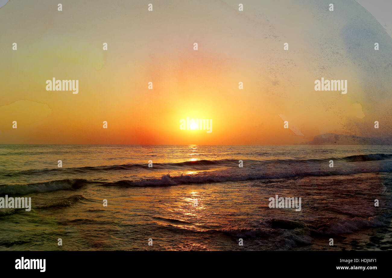 Foto un bellissimo tramonto sul mare Foto Stock