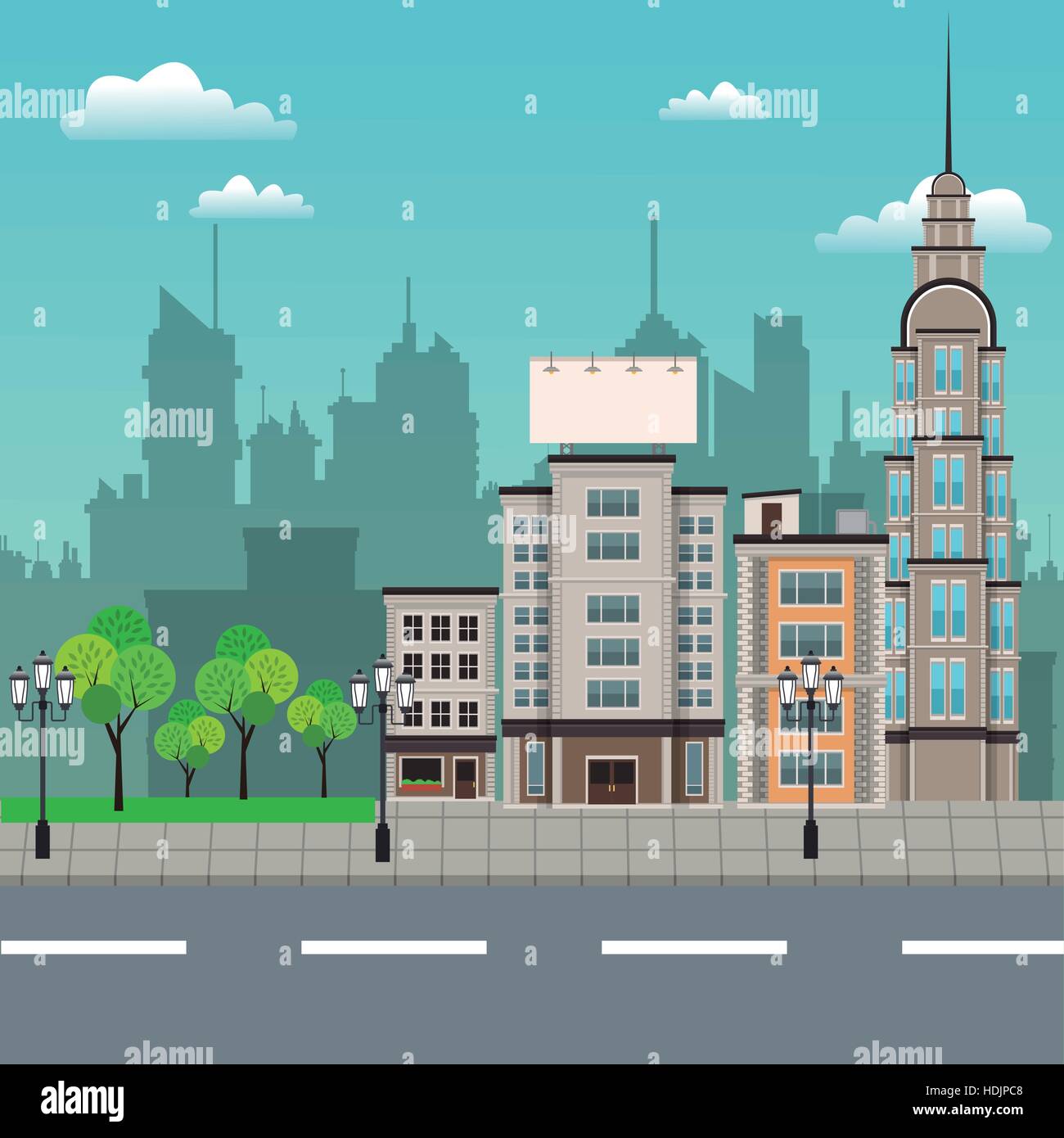 Edificio urbano lampione post Illustrazione Vettoriale