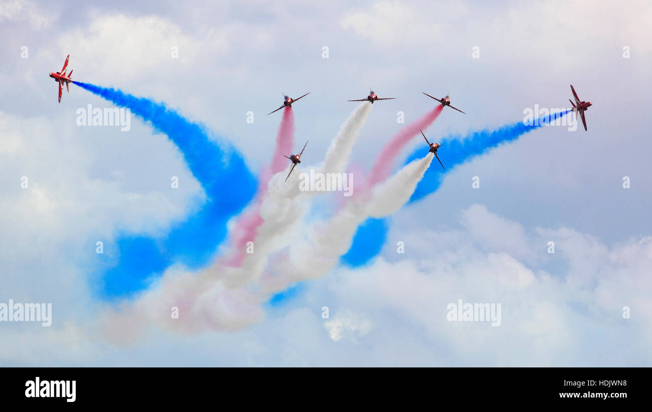 La RAF frecce rosse Display team a Cosford Airshow 2014 , Shropshire, Inghilterra, Europa Foto Stock