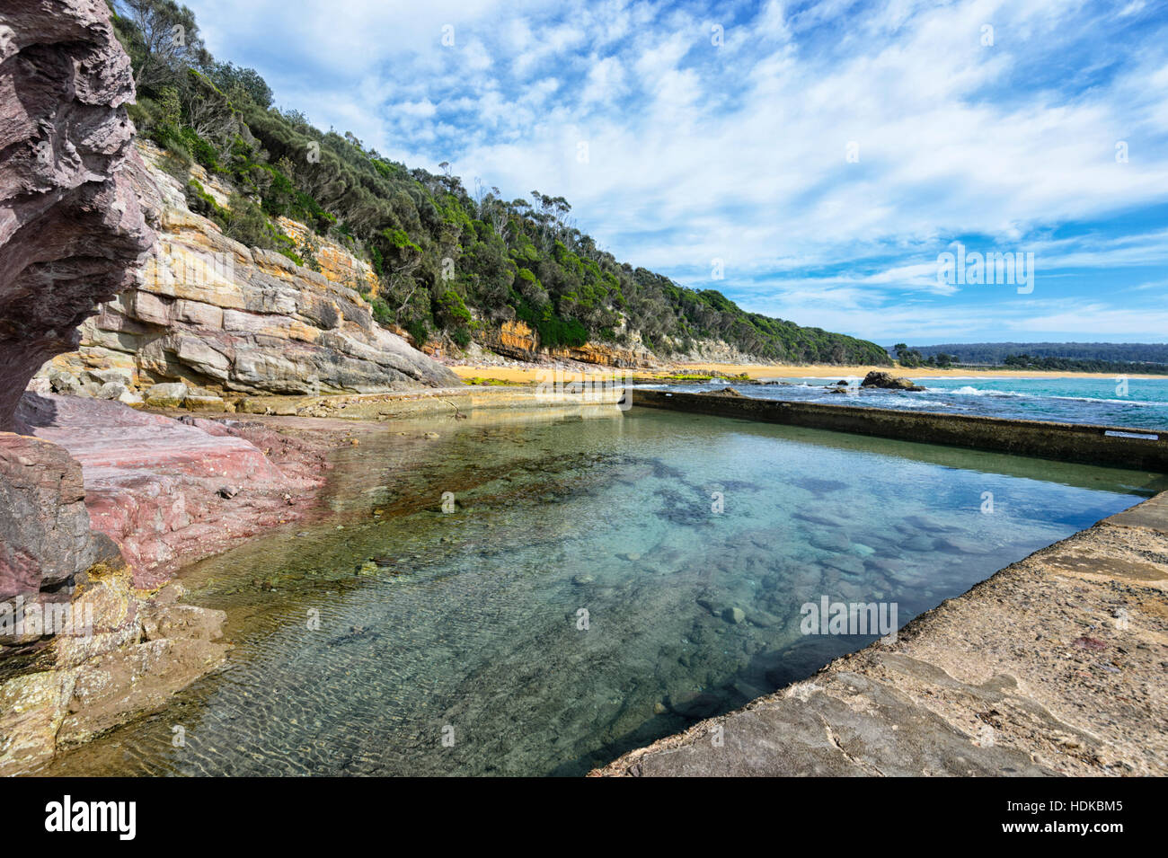 Vista di Eden Rock Pool, South Coast, Nuovo Galles del Sud, NSW, Australia Foto Stock