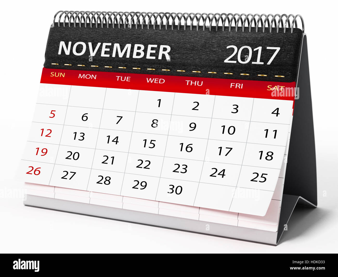 Novembre 2017 calendario desktop isolati su sfondo bianco. 3D'illustrazione. Foto Stock