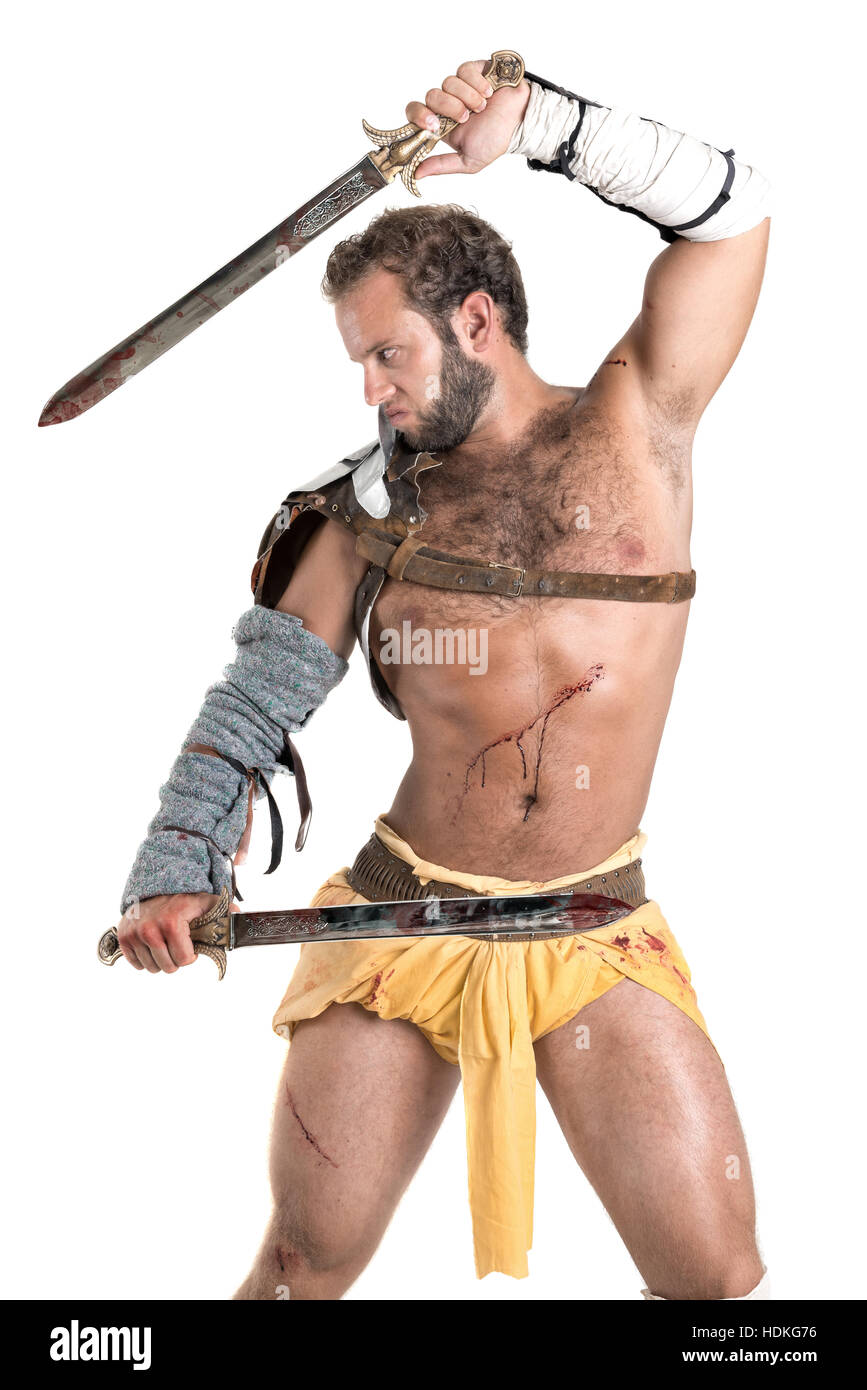 Antico Guerriero o Gladiator isolato in uno sfondo bianco Foto Stock