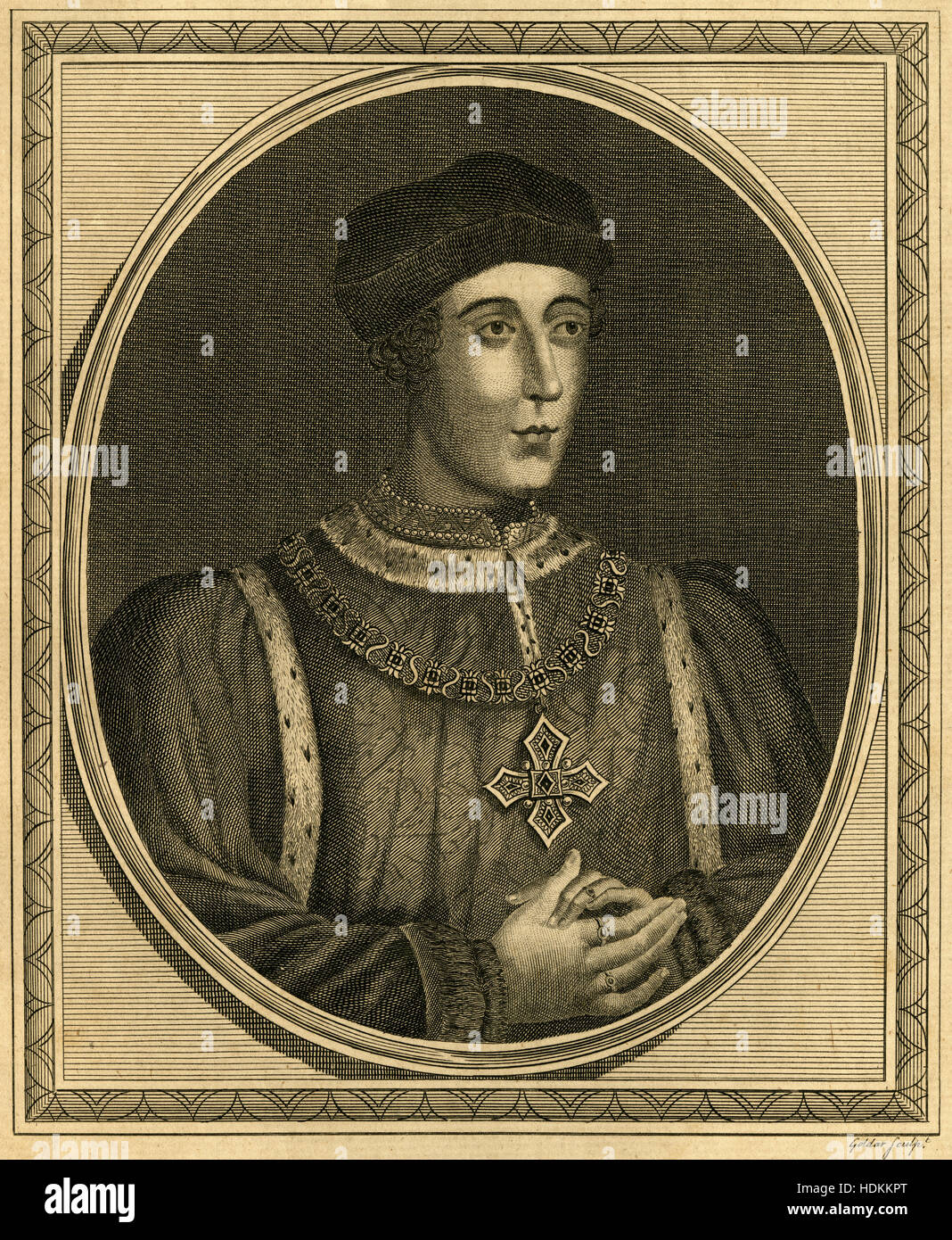Antica incisione 1787, Re Henry VI. Enrico VI (1421-1471) era re d'Inghilterra dal 1422 al 1461 e di nuovo dal 1470 al 1471, e contestato il Re di Francia dal 1422 al 1453. Fonte: incisione originale. Foto Stock