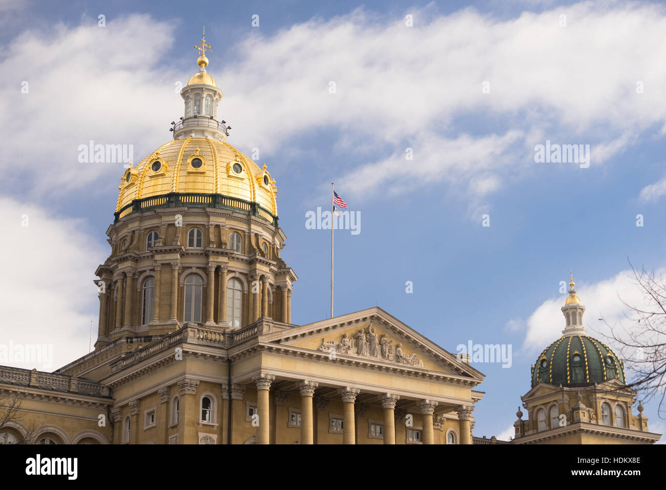 Des Moines Iowa capitale governo edificio di architettura a cupola Foto Stock