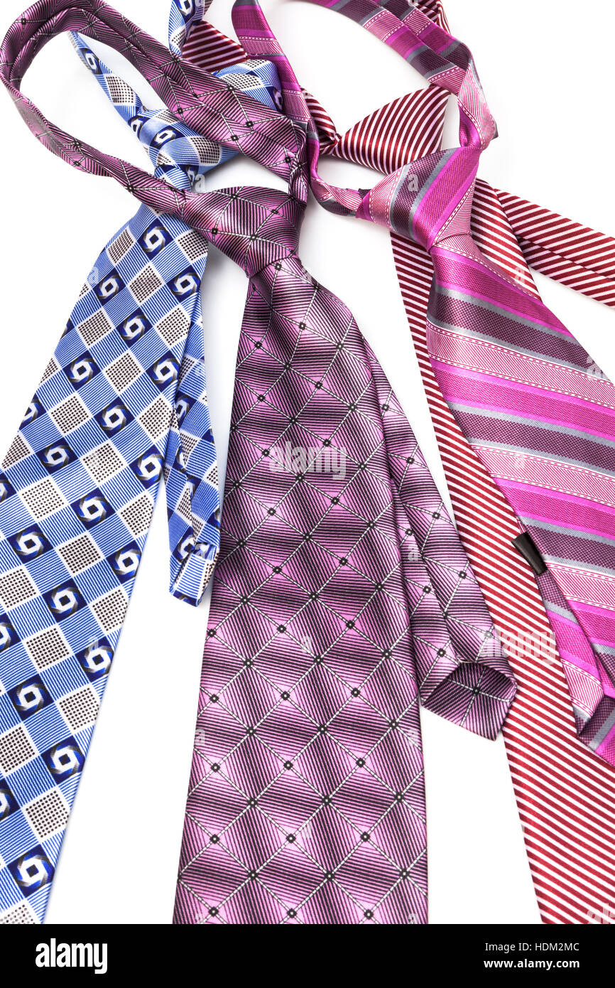 Quattro cravatta annodata su uno sfondo bianco Foto Stock